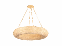 Chandelier In Brass With Beaded Wooden Shade