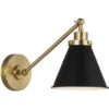 Cone Shade And Brass Backplate Wall Light -Andrew Martin 1093995 wellfleet single arm cone task sconce black and brass