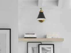 Cone Shade And Brass Backplate Wall Light -Andrew Martin 1094005 wellfleet single arm cone task sconce black and brass 6