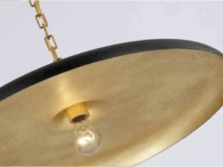 Modern Pendant In Brass With Aged Iron Shade -Andrew Martin 113733 piatto brass and black angle