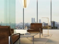 Floor Lamp In Natural Brass And White Marble -Andrew Martin 122052 klee brass floor lamp life 3