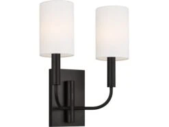 Minimalist Aged Iron Double Wall Light With Linen Shade