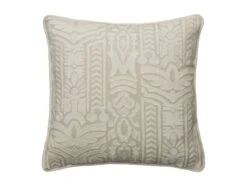 Embroidered Cushion In Totem Linen In Ivory