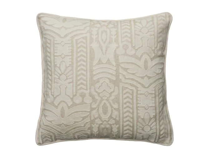 Embroidered Cushion In Totem Linen In Ivory 3 Embroidered Cushion In Totem Linen In Ivory