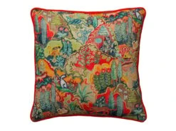 Embroidered Cushion In Forest Linen In Multi