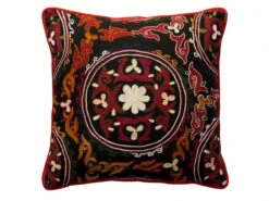 Embroidered Cushion In Yurt Linen In Ember