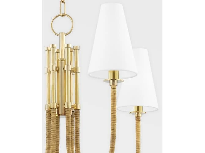 Aged Brass And Rattan Chandelier 4 Aged Brass And Rattan Chandelier - Image 2
