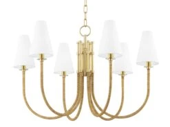 Aged Brass And Rattan Chandelier