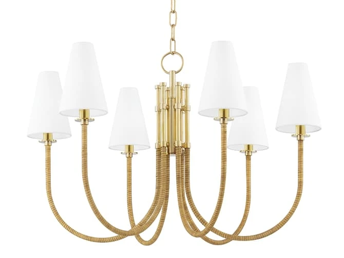 Aged Brass And Rattan Chandelier 3 Aged Brass And Rattan Chandelier