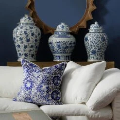 Iznik Cobalt Cushion -Andrew Martin 217290 yves mirror iznik cobalt csh truman jnr white linen lifestyle