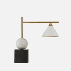 Cleo Desk Lamp, Bronze And Brass With White Shade