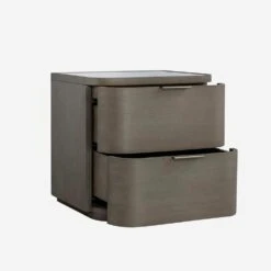 Hampstead Bedside Table -Andrew Martin 217597 hampstead nightstand smoked oak 2 draw open