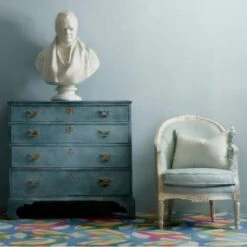 Picket Turquoise Fabric -Andrew Martin 257299 antique tub chairs in pollen turquoise with cushions in picket turquoise with desert island sea trim lily pad spring rug