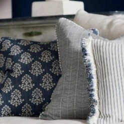 Furrow Denim Cushion -Andrew Martin 258330 furrow sprig and picket denim cushions with desert island trim in denim 2