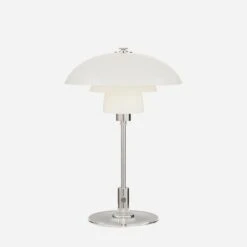 Whitman Desk Lamp, Polished Nickel With White Glass Shade