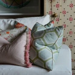 Picket Pink/Island Trim Cushion -Andrew Martin 308569 pergola duck egg wild wood duck egg ramble ivory island trim sunset
