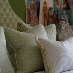 Picket Leaf/Island Trim Cushion -Andrew Martin 308625 bud pollen and picket leaf cushions with desert island trim in palm