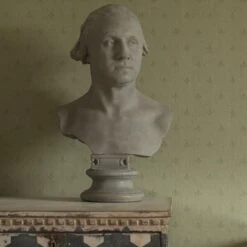 Crocus Leaf Wallpaper -Andrew Martin 308799 bust in front of crocus leaf wallpaper