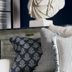 Picket Denim/Island Trim Cushion -Andrew Martin 309799 furrow sprig and picket denim cushions with desert island trim in denim 2