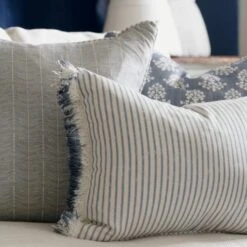 Picket Denim/Island Trim Cushion -Andrew Martin 309803 furrow sprig and picket denim cushions with desert island trim in denim