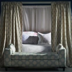 Mayfly Denim Cushion -Andrew Martin 346233 buttercup denim beehive duckegg mayfly denim midsummer faded blue peony sea coral close 2