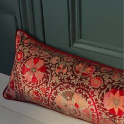 Iznik Red Draught Excluder Cushion -Andrew Martin 352857 iznik red draught excluder wool lifestyle sml