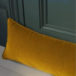 Medici Mustard Draught Excluder Cushion -Andrew Martin 353102 medici mustard draught excluder wool lifestyle sml
